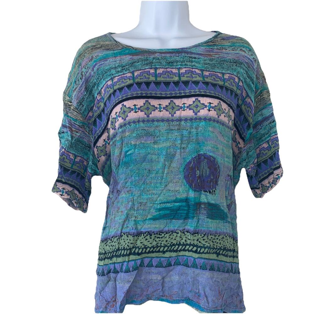 Y2K Endless Options Women's Size M Boho Stretchy Spring 3/4 Sleeve Blouse Top